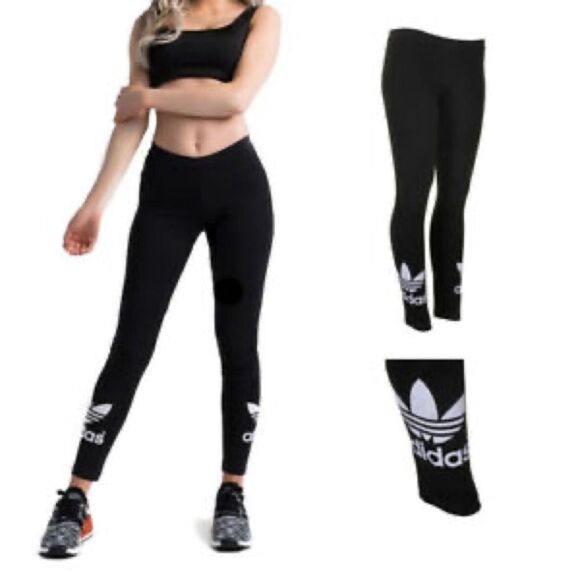 Adidas Black Leggings with Decal - Picture 1 of 7